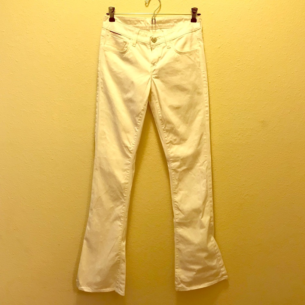 New White Stretch Flared Jeans
